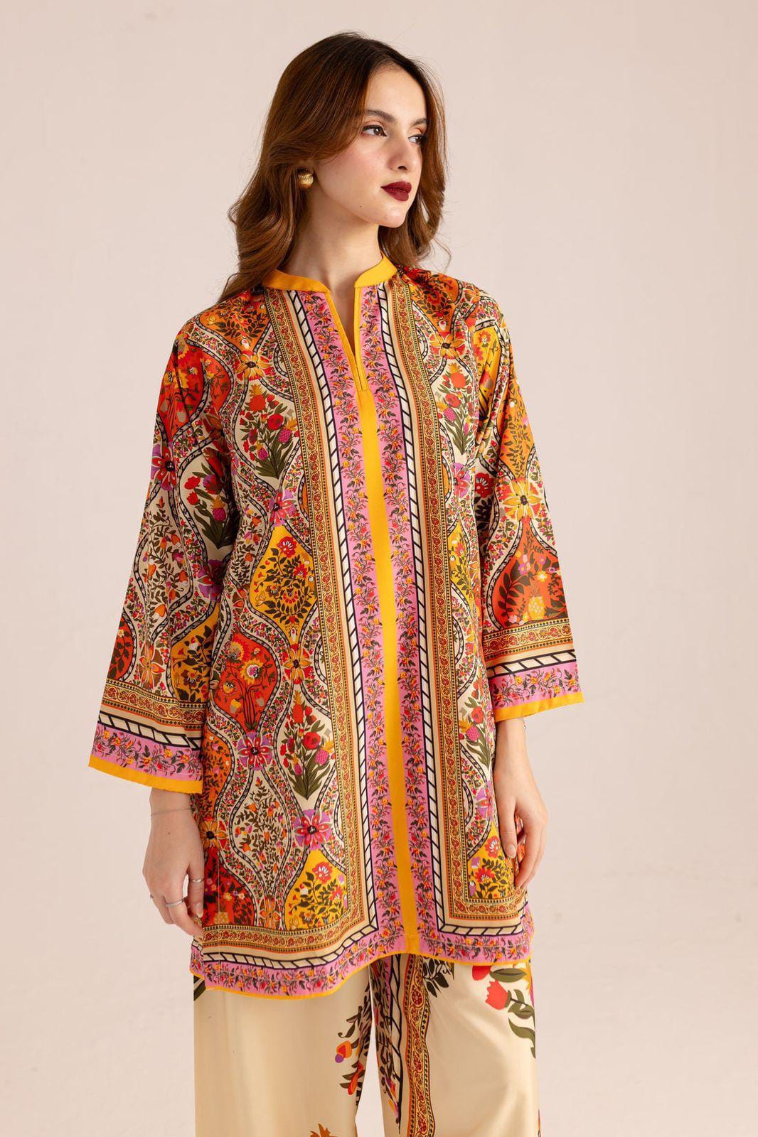 Luxury Printed Lawn 2-Piece Suit – Vibrant Ethnic Kurti & Trousers Set for Women